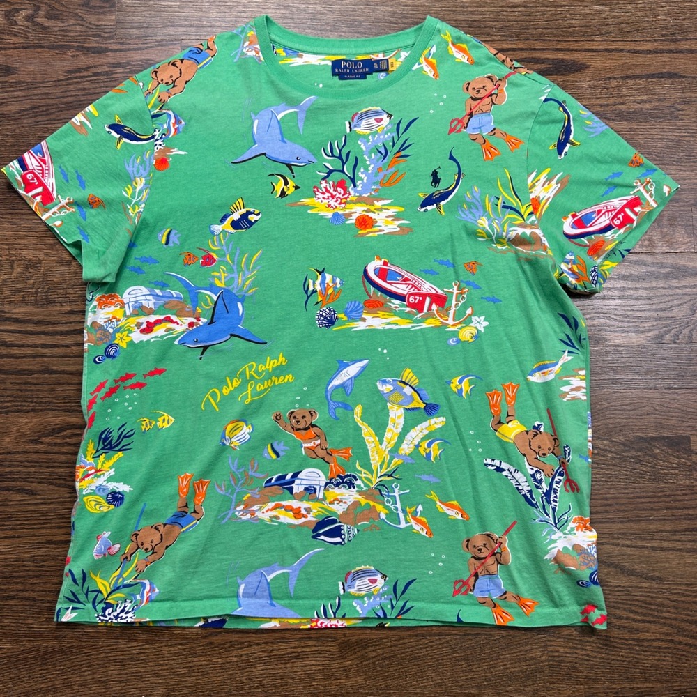 Polo Ralph Lauren Mens XL Classic Fit Polo Bear Underwater Scuba Shark T-Shirt